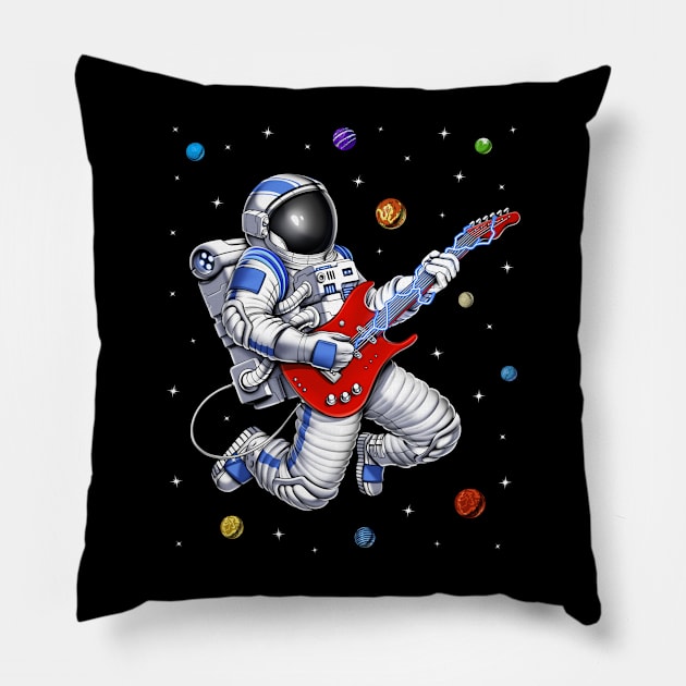 Space Astronaut Playing Guitar Pillow by underheaven