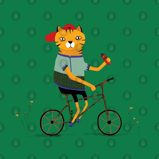 cat on bike by sezindarendeillustrations