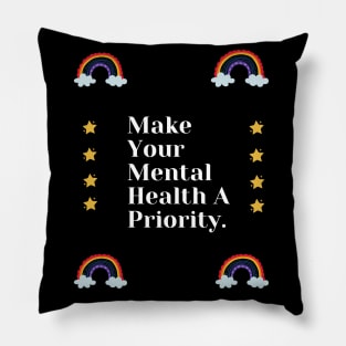 Make Your Mental Health A Priority With Rainbow & Stars Design Pillow