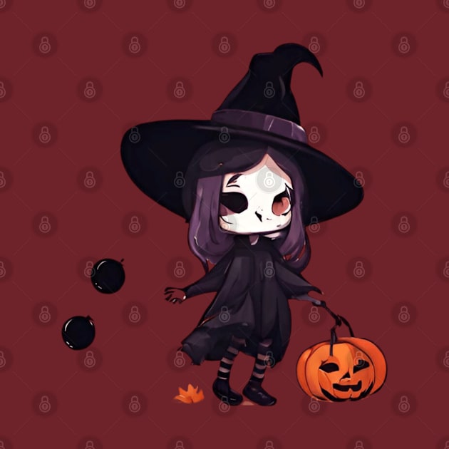 ff5e00 Witchcraft horror anime characters Chibi style +Halloween dark horror by Whisky1111