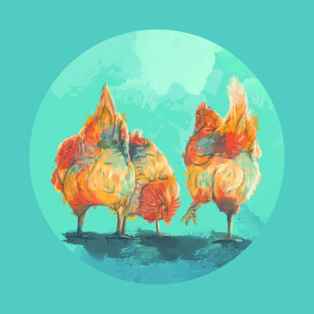 The Three Hens, Chicken Illustration by Flo Art Studio