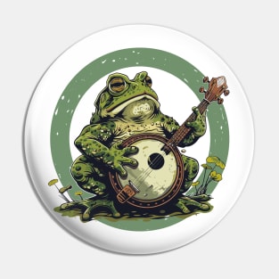 Retro Goblincore Cute Frog Playing His Acoustic Guitar Frog Lover Pin