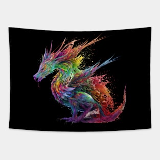 Rainbow Inferno - A Fiery Dragon of Many Colors Tapestry