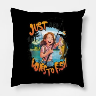 Bountiful Catch: Young Girl With Fish and Fishing Pillow