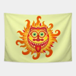 Mischievous summer sun grinning and sticking its tongue out Tapestry