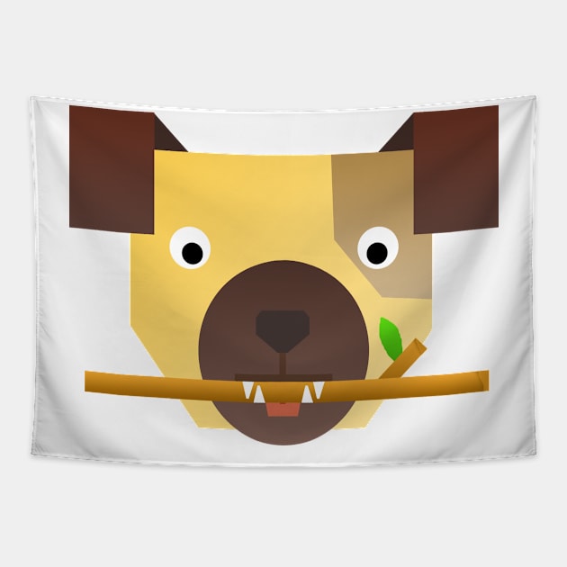 Simplistic Dog Design With Stick In Mouth Tapestry by OkayDesigns