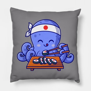 Cute Octopus Eating Sushi Cartoon Pillow