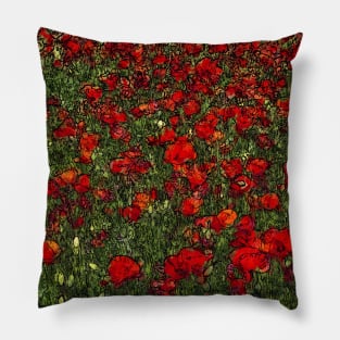 Blooming Poppies Field Pillow