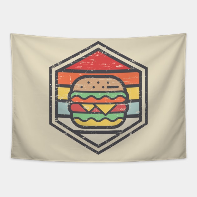 Retro Badge Burger Light Tapestry by rojakdesigns