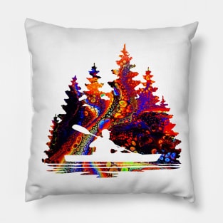 Rainbow Marble Pattern of a Kayaker Paddling Silhouette Pillow