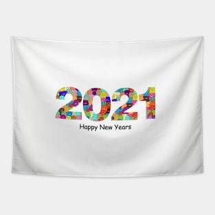 Happy New Year 2021 with doodles patern Tapestry