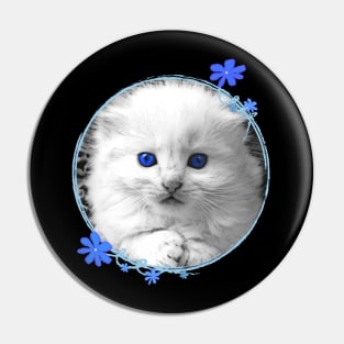 White Kitten Portrait Pin