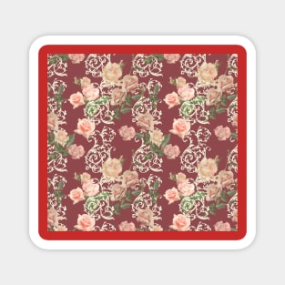 delicate pink roses on terracotta background and vintage pattern Magnet