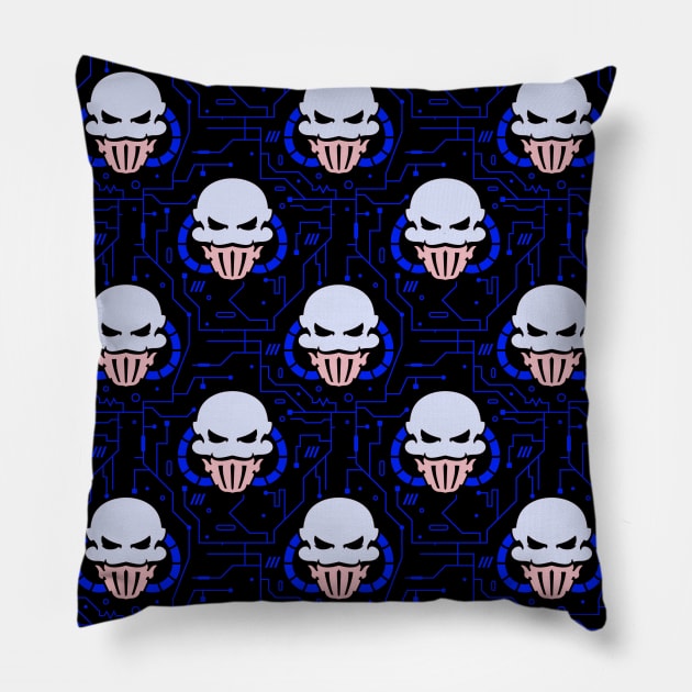 Cyber Skull Blue Pillow by Kata-Tang