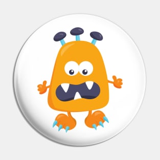 Cute Monster, Orange Monster, Horns, Funny Monster Pin