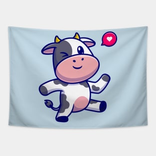 Cute Cow Dancing Cartoon Tapestry