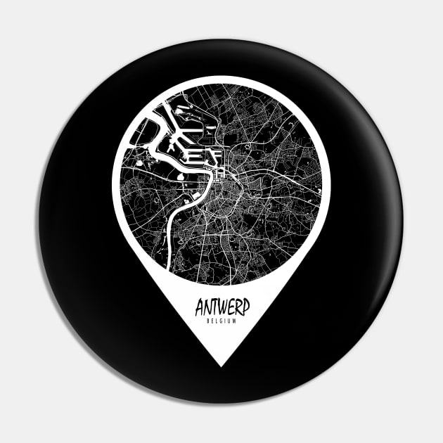 Antwerp, Belgium City Map - Travel Pin Pin by deMAP Studio