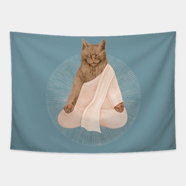 meditating cat - brown Tapestry by KindSpirits