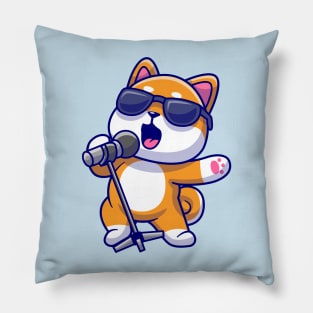 Cute Shiba Inu Dog Singing Cartoon Pillow