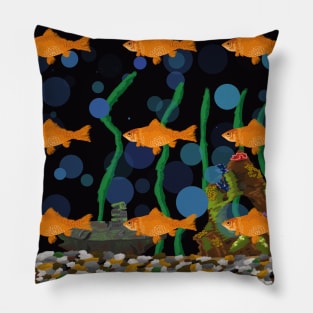 Goldfish Design over a Fish Tank Background Pillow