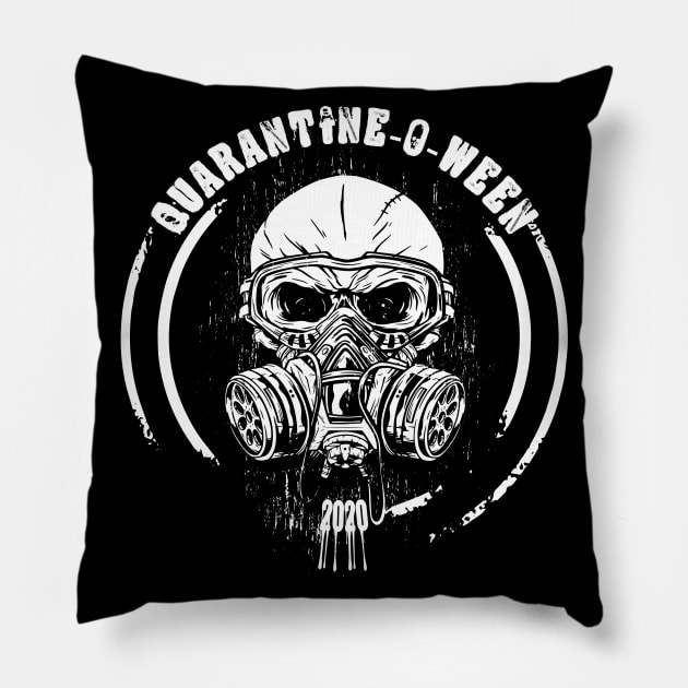 Quarantine-O-Ween Skull Vintage Gas Mask Halloween 2020 Pillow by BurunduXX-Factory