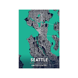 Seattle Blue Dark Color City Map T-Shirt