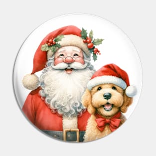 Labradoodle and Santa Funny Christmas Happy Dog Jolly Santa Cartoon artwork Pin