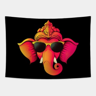 Ganesh Chaturthi Red Portrait Retro Indian Colorful Spiritual Tapestry
