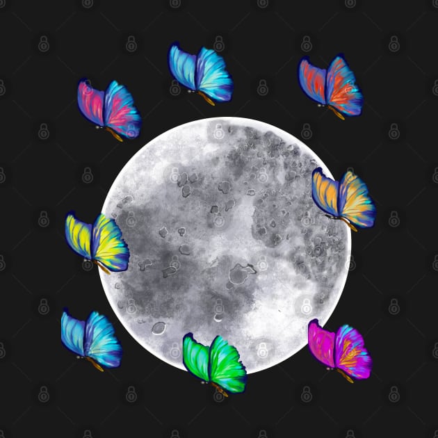 butterflies take the moon - blue Peruvian morpho butterflies With a dash of colour added by artistic license on the moon by Artonmytee