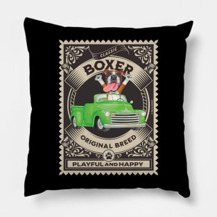 Fun Boxer Dog in green truck inside golden circle Pillow