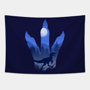 Velociraptor Moon Light Silhouette Tapestry