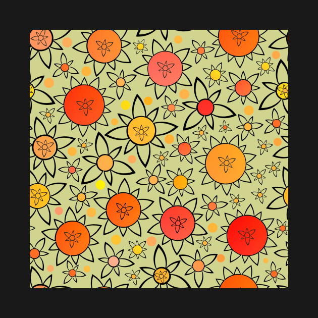 Flower Suns Warm on Sage Green Repeat 5748 by ArtticArlo