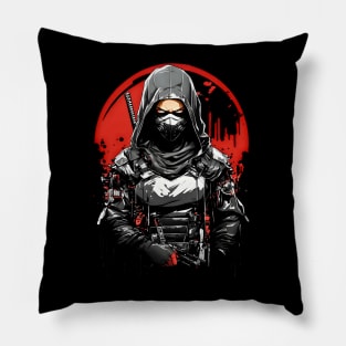 Female Ninja Assassin 80s style anime comic retro design Pillow