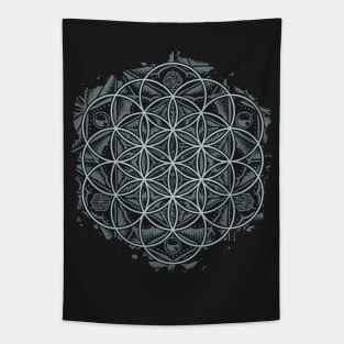 Sacred Geometry Flower of Life Mandala Monochrome Tapestry