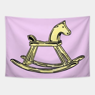 Yellow Rocking Horse With Pink Background Tapestry