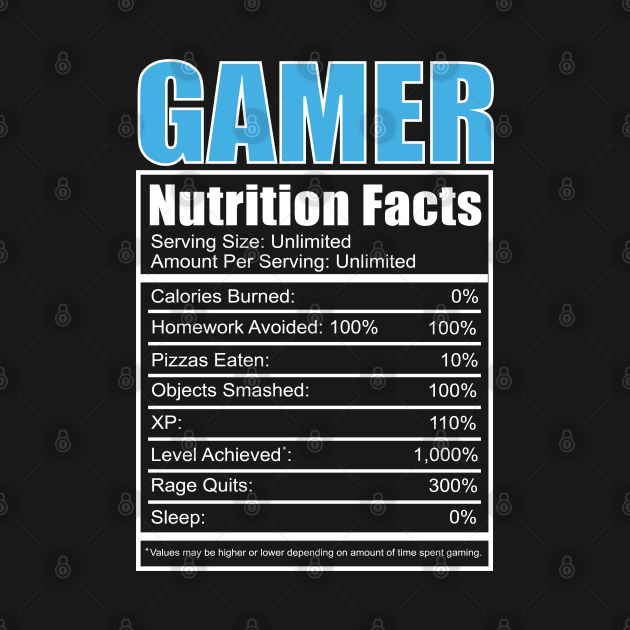 Gamer Nutrition Facts Video Games Kids Boys Funny Gaming Console Controller Level Retro by Shirtsurf