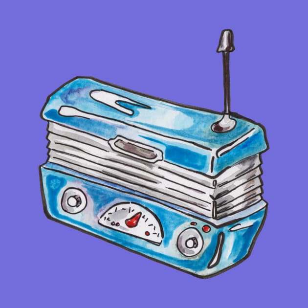 Little Blue Retro Radio by JenTheTracy