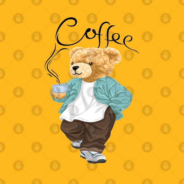 CUTE BEAR DRIKING COFFEE by Gouzka Creators 