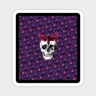 Skull Moth Death by Purple Victorian Flowers - Goth Fashion, Boho Goth, Dark Hippie Floral pattern Magnet