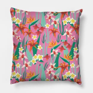 Exotic Flowers Pink Large Pillow