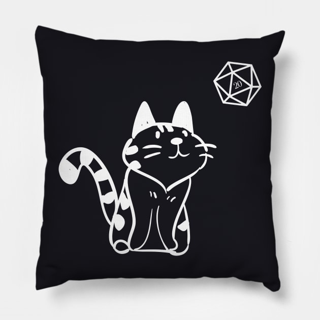 Funny Cat with D20 Dice Tabletop RPG Pillow by pixeptional
