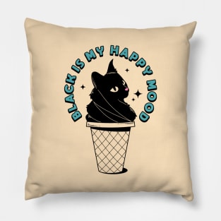 Ice Cream Black Cat in beige Pillow