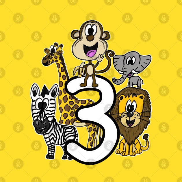 Safari Zoo Animals 3 Year Old 3rd Birthday by doodlerob