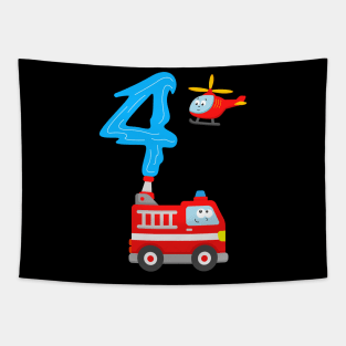 Fire Truck 4th Birthday Boys 4 Years Old Tapestry