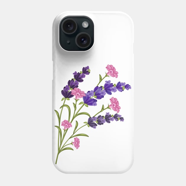 Lavender And Morning Glory Flowers Phone Case by Designoholic