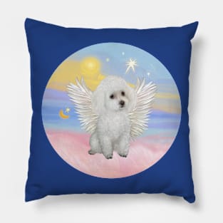 White Toy Poodle Angel in Heaven's Clouds Pillow