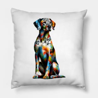 Vibrant Splashed Paint Catahoula Leopard Dog Artwork Pillow