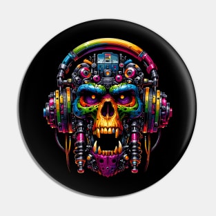 Vivid Cyber Skull: Neon Tech Nightmare Pin