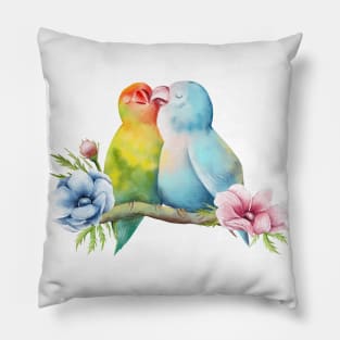 bird couple watercolor Pillow
