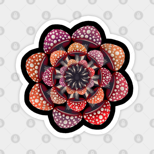 Reddish colored mushroom mandala Magnet by DaveDanchuk